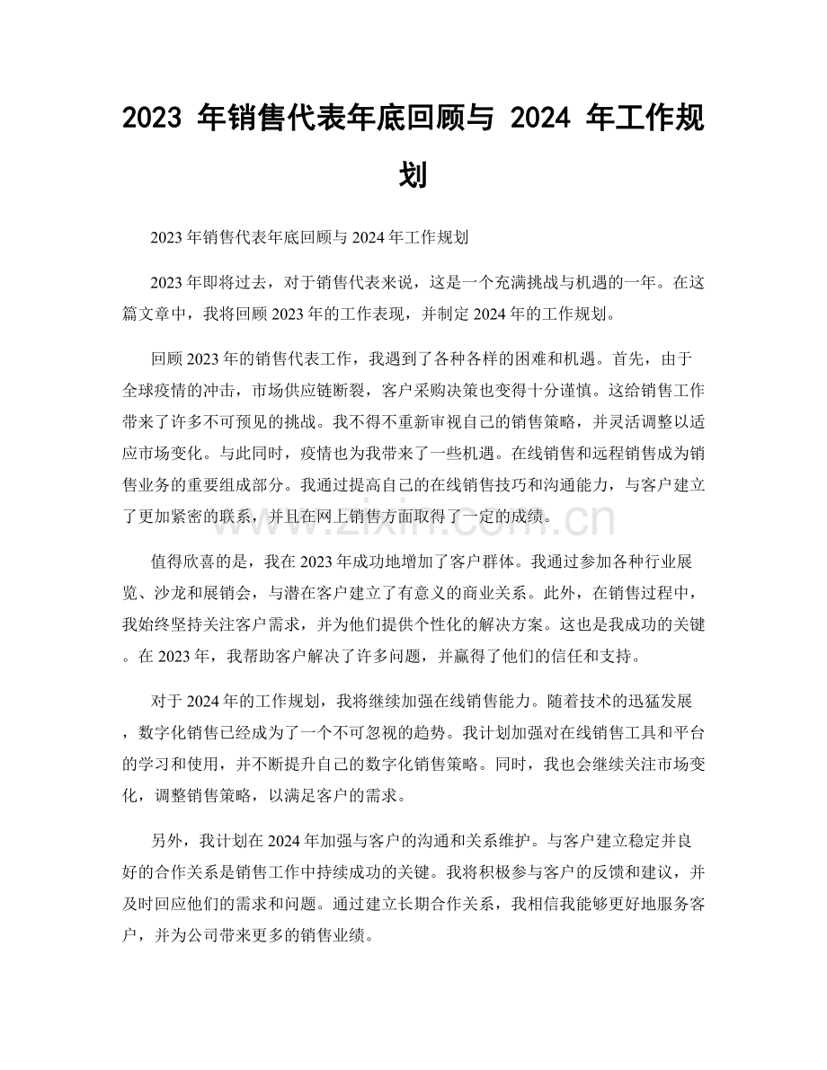 2023 年销售代表年底回顾与 2024 年工作规划.docx_第1页