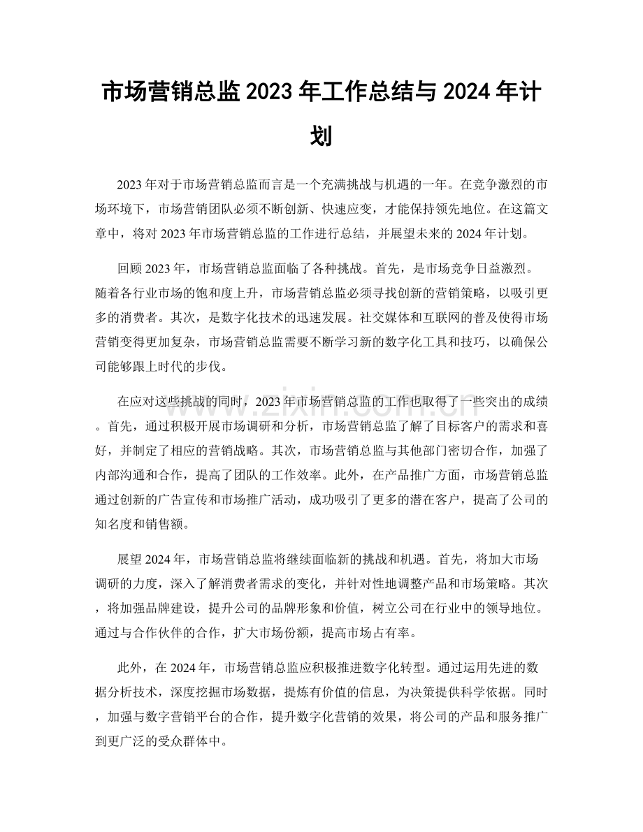 市场营销总监2023年工作总结与2024年计划.docx_第1页