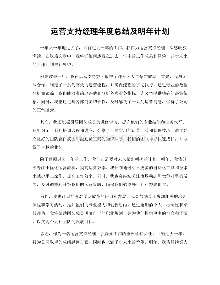 运营支持经理年度总结及明年计划.docx_第1页