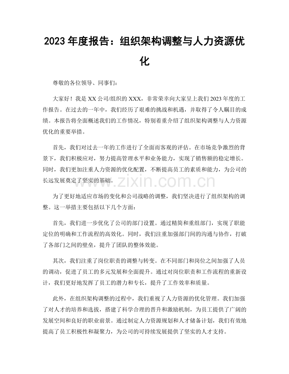 2023年度报告：组织架构调整与人力资源优化.docx_第1页