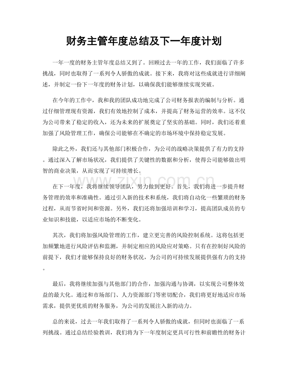 财务主管年度总结及下一年度计划.docx_第1页