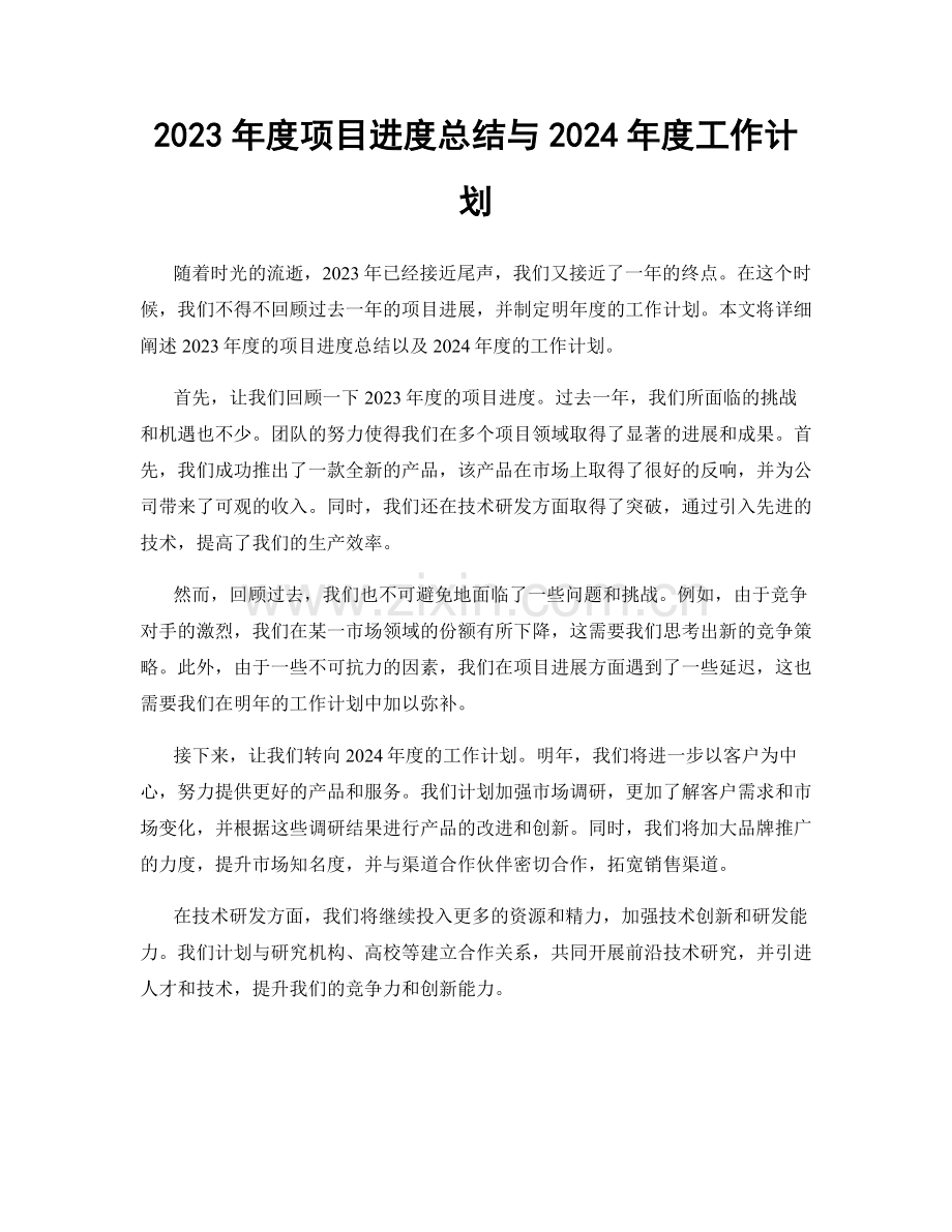 2023年度项目进度总结与2024年度工作计划.docx_第1页