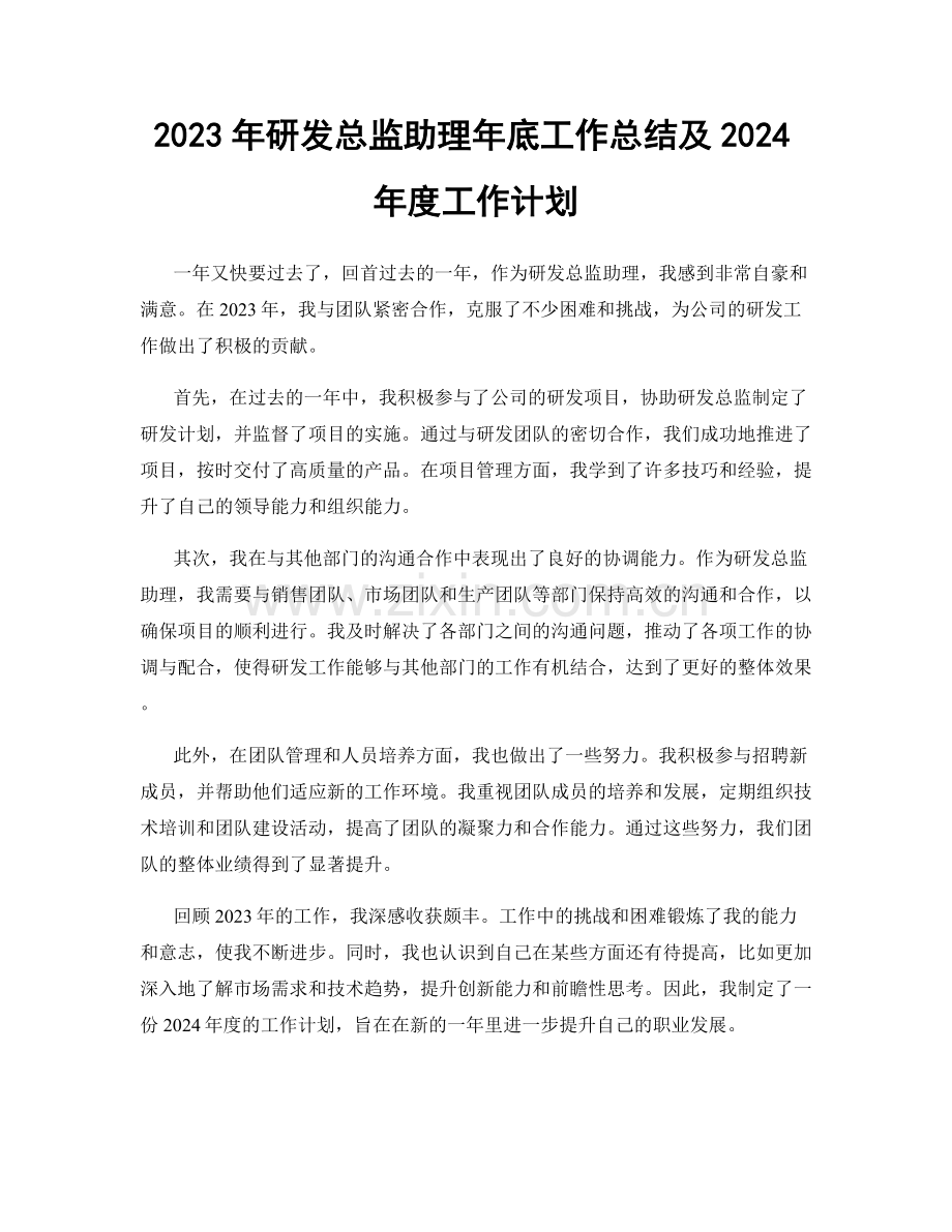 2023年研发总监助理年底工作总结及2024年度工作计划.docx_第1页