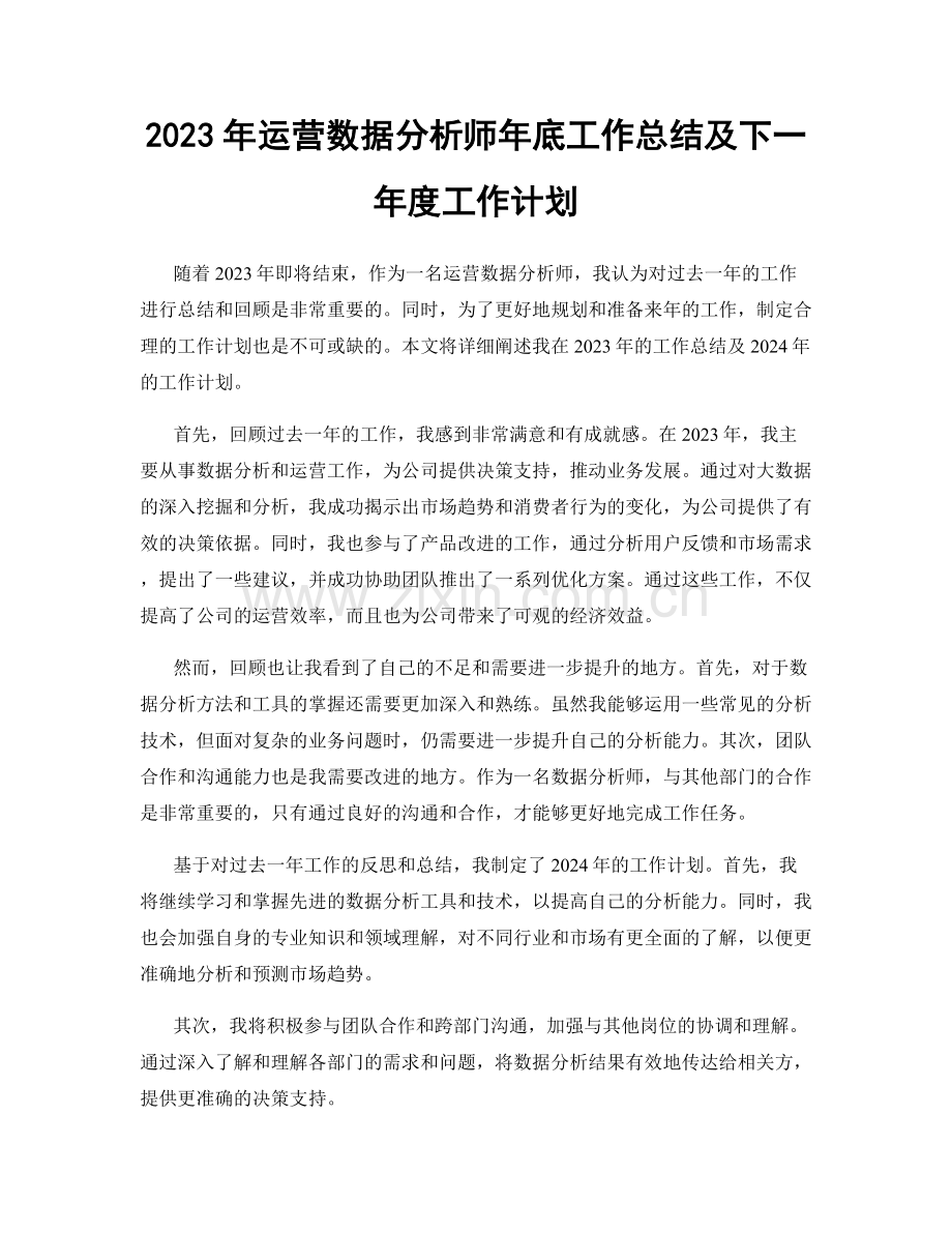 2023年运营数据分析师年底工作总结及下一年度工作计划.docx_第1页