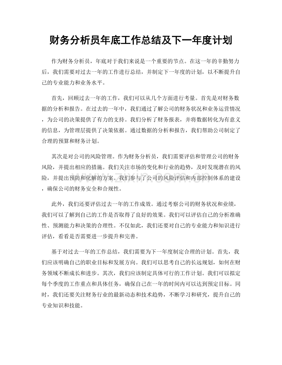 财务分析员年底工作总结及下一年度计划.docx_第1页