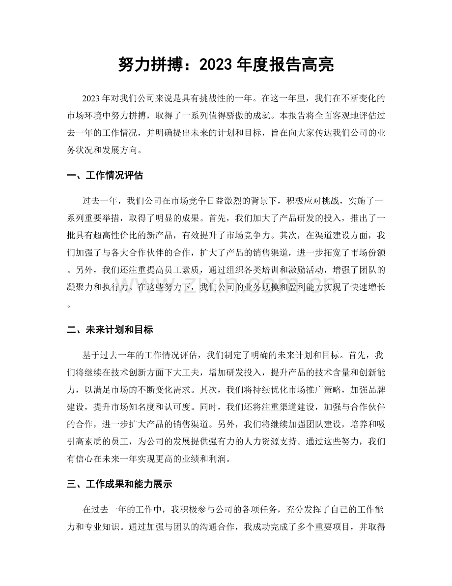 努力拼搏：2023年度报告高亮.docx_第1页