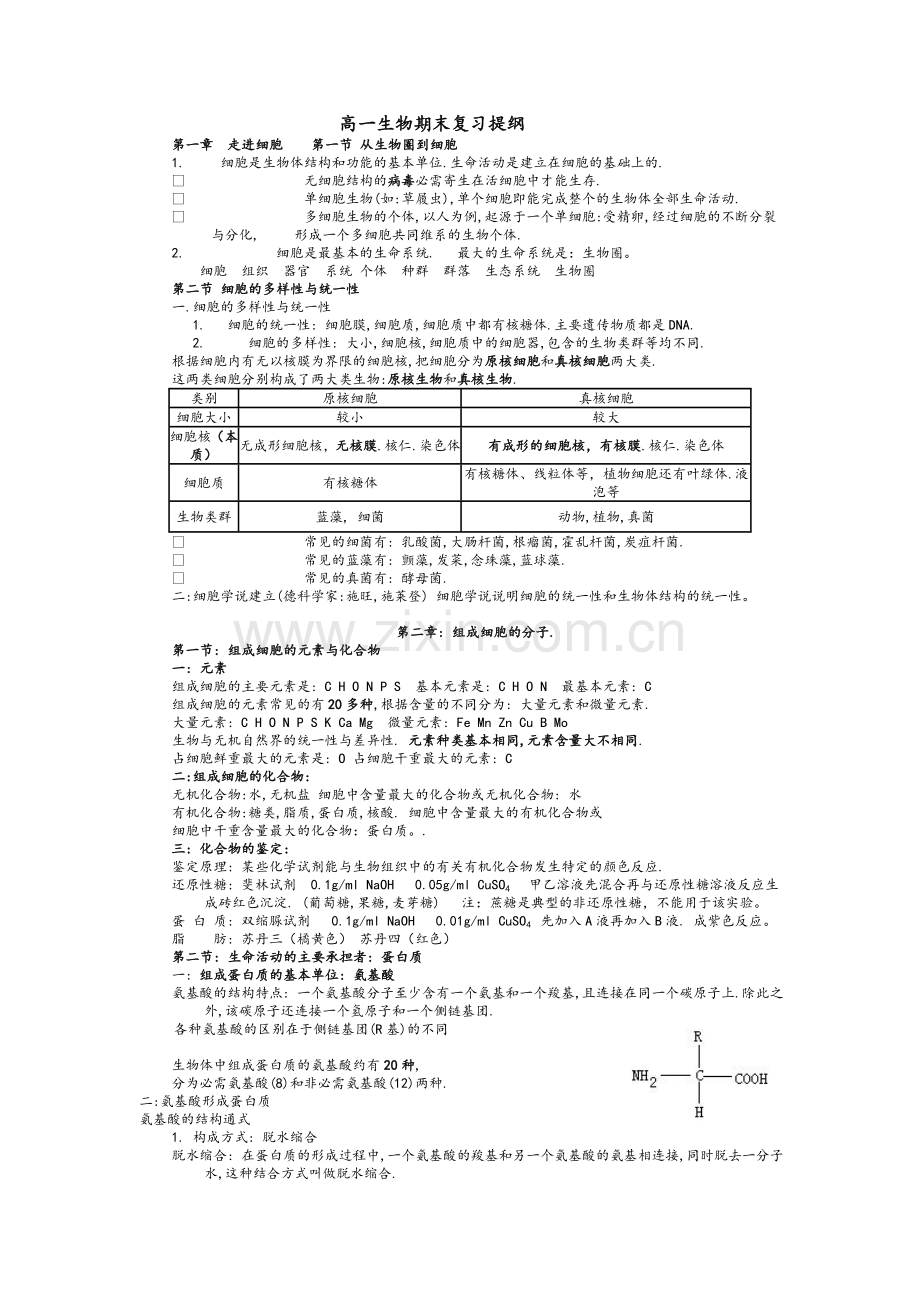 高一生物必修一复习提纲.doc_第1页