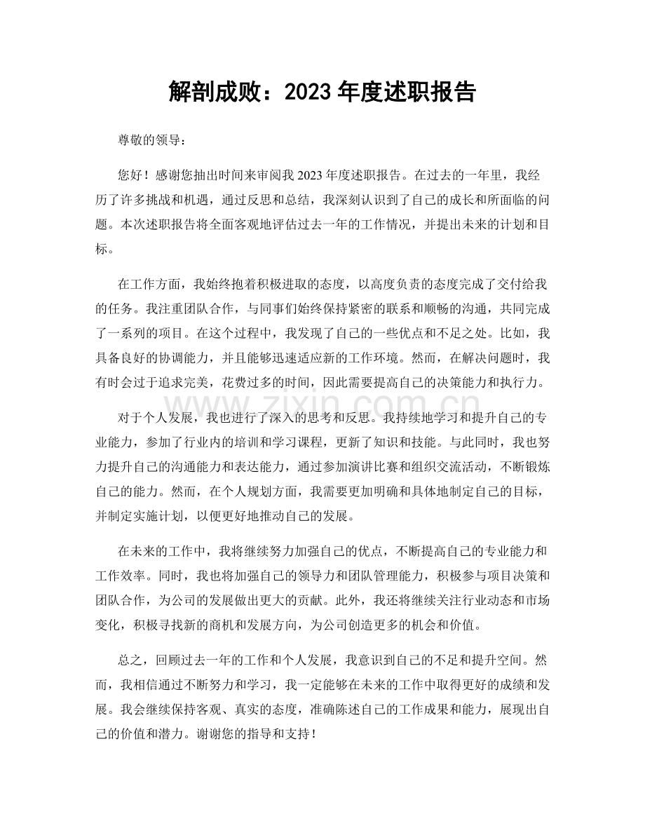 解剖成败：2023年度述职报告.docx_第1页