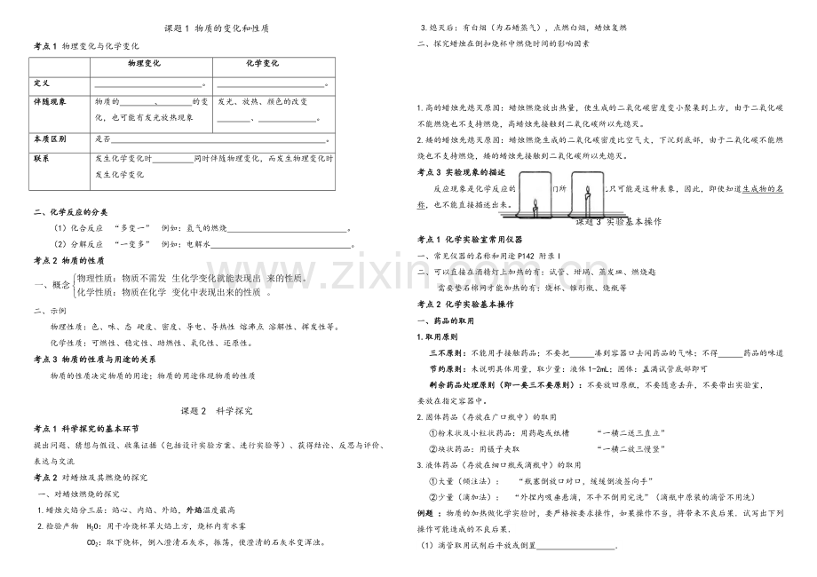 鲁教版初中化学一、二单元知识点总结+练习+答案.doc_第1页