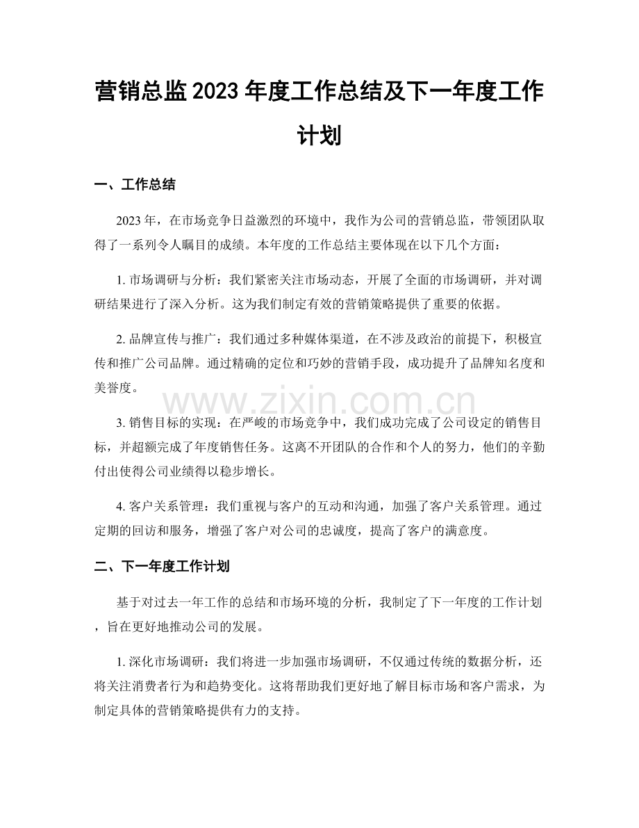 营销总监2023年度工作总结及下一年度工作计划.docx_第1页