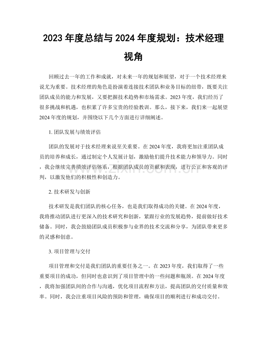 2023年度总结与2024年度规划：技术经理视角.docx_第1页