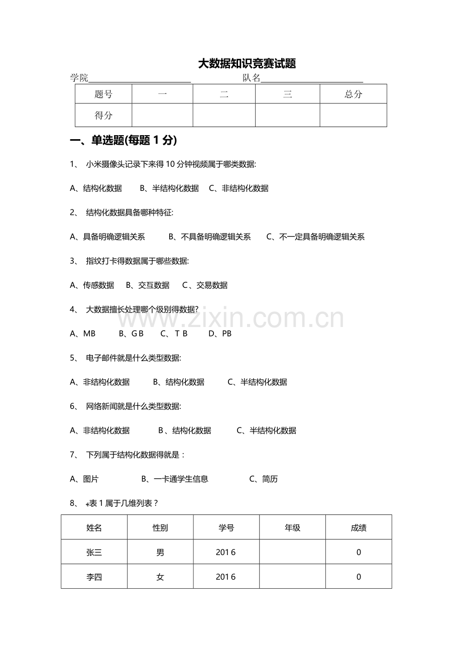 大数据知识竞赛试题.doc_第1页