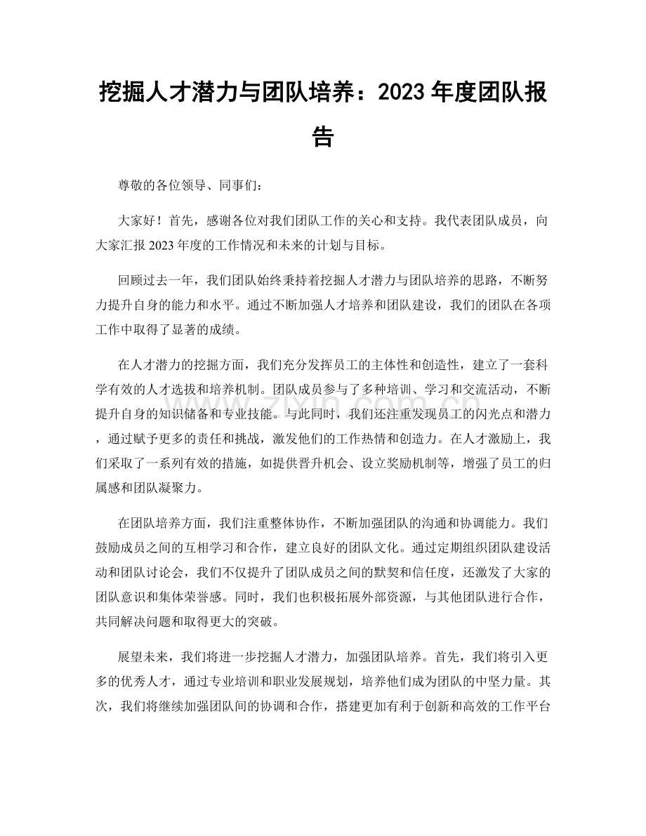 挖掘人才潜力与团队培养：2023年度团队报告.docx_第1页