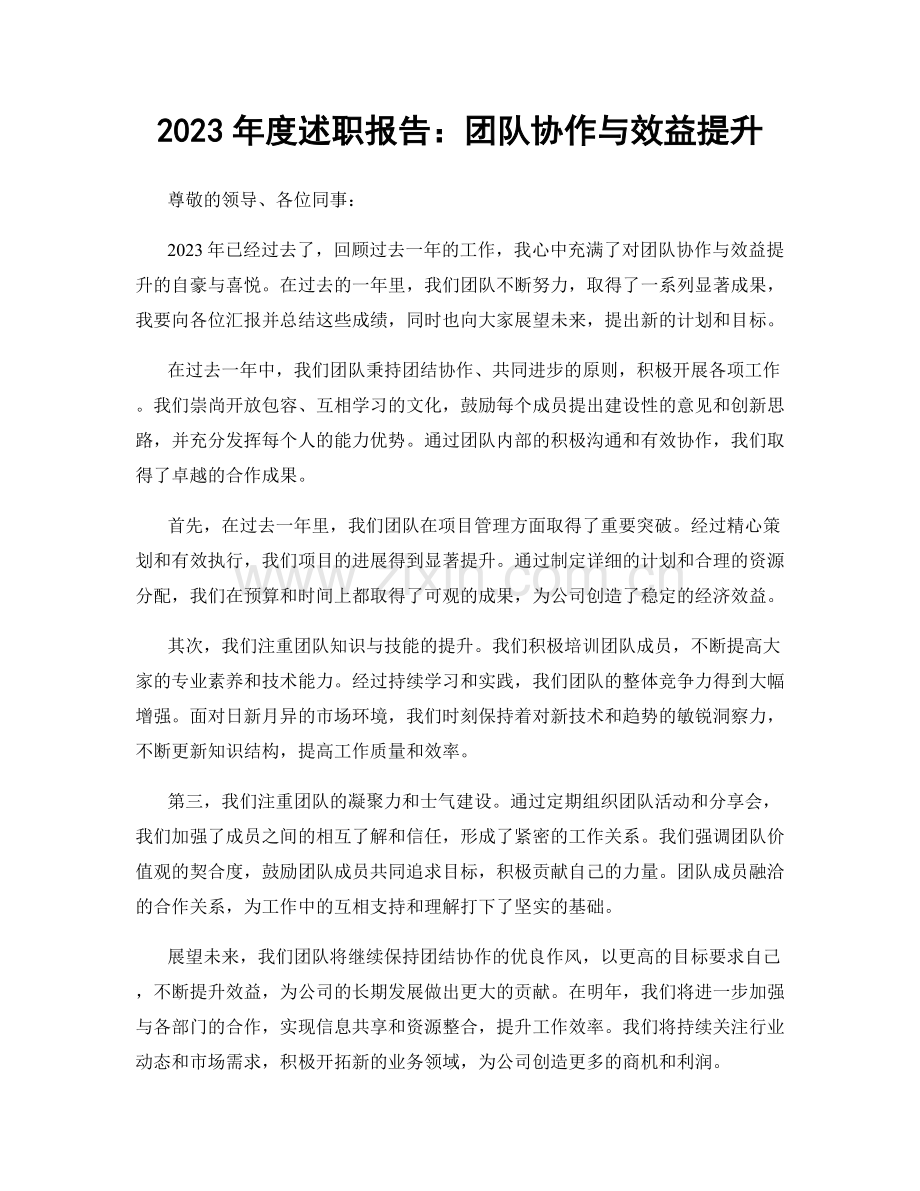 2023年度述职报告：团队协作与效益提升.docx_第1页