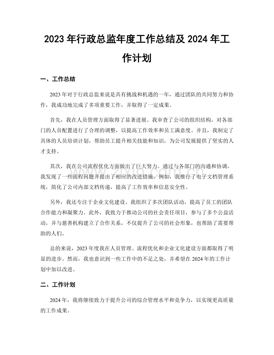 2023年行政总监年度工作总结及2024年工作计划.docx_第1页