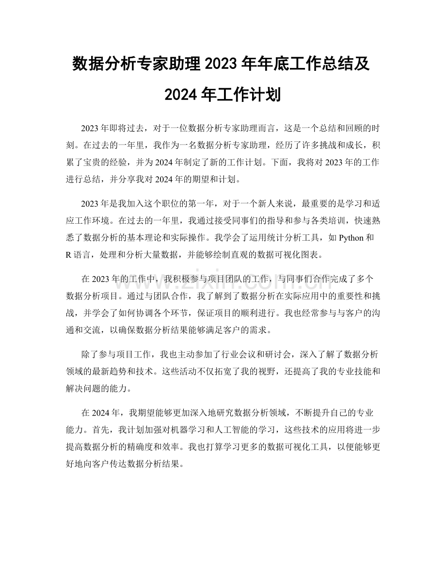 数据分析专家助理2023年年底工作总结及2024年工作计划.docx_第1页