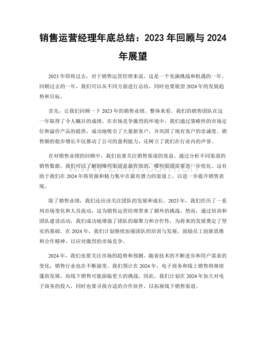 销售运营经理年底总结：2023年回顾与2024年展望.docx_第1页