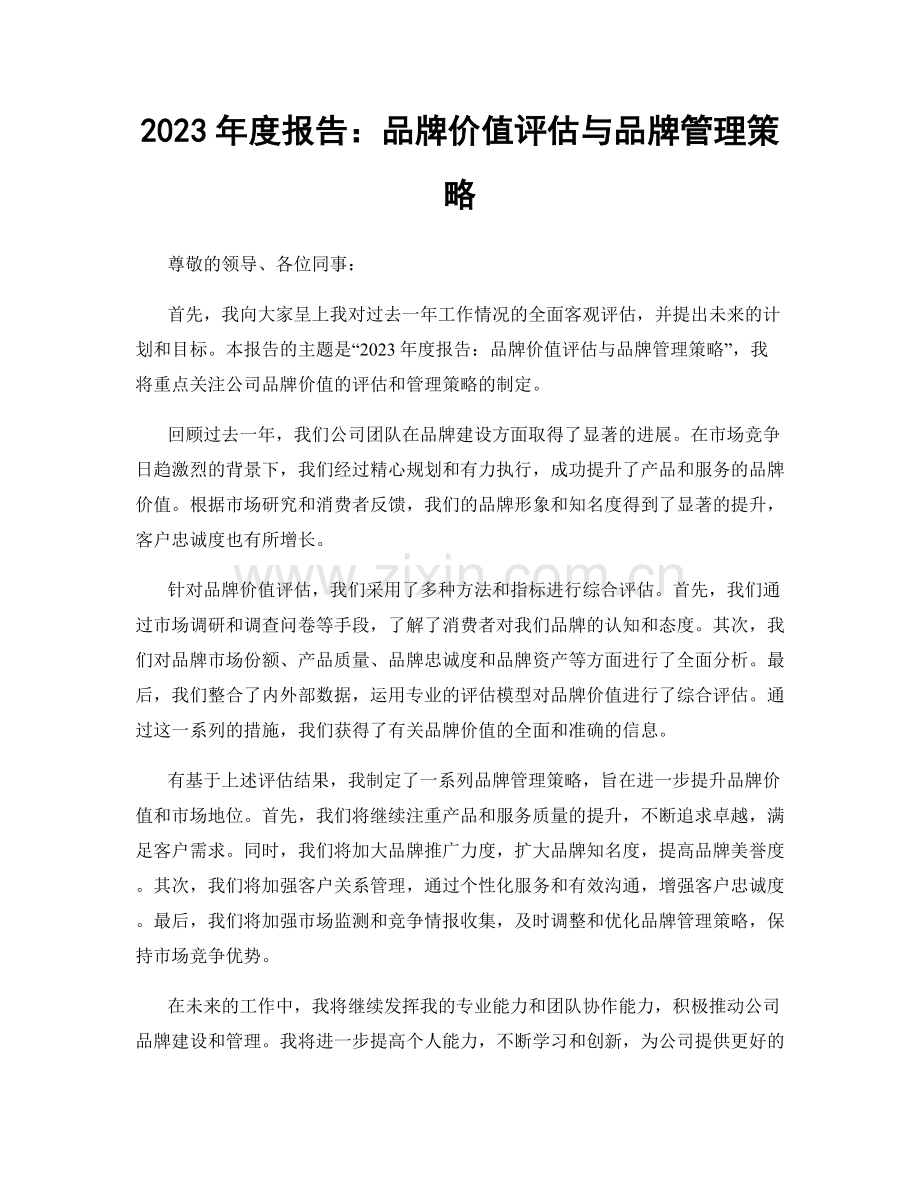 2023年度报告：品牌价值评估与品牌管理策略.docx_第1页