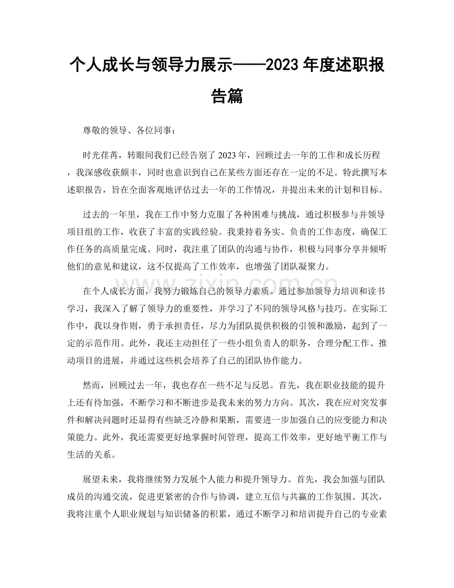 个人成长与领导力展示——2023年度述职报告篇.docx_第1页