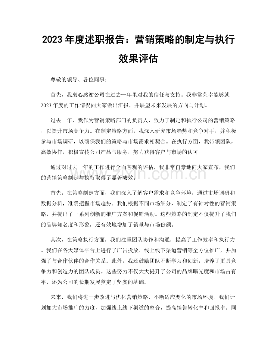 2023年度述职报告：营销策略的制定与执行效果评估.docx_第1页