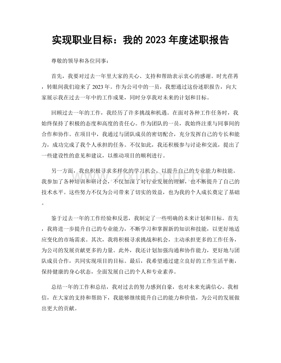 实现职业目标：我的2023年度述职报告.docx_第1页