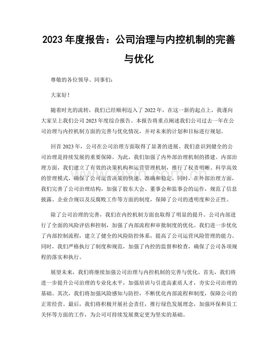 2023年度报告：公司治理与内控机制的完善与优化.docx_第1页