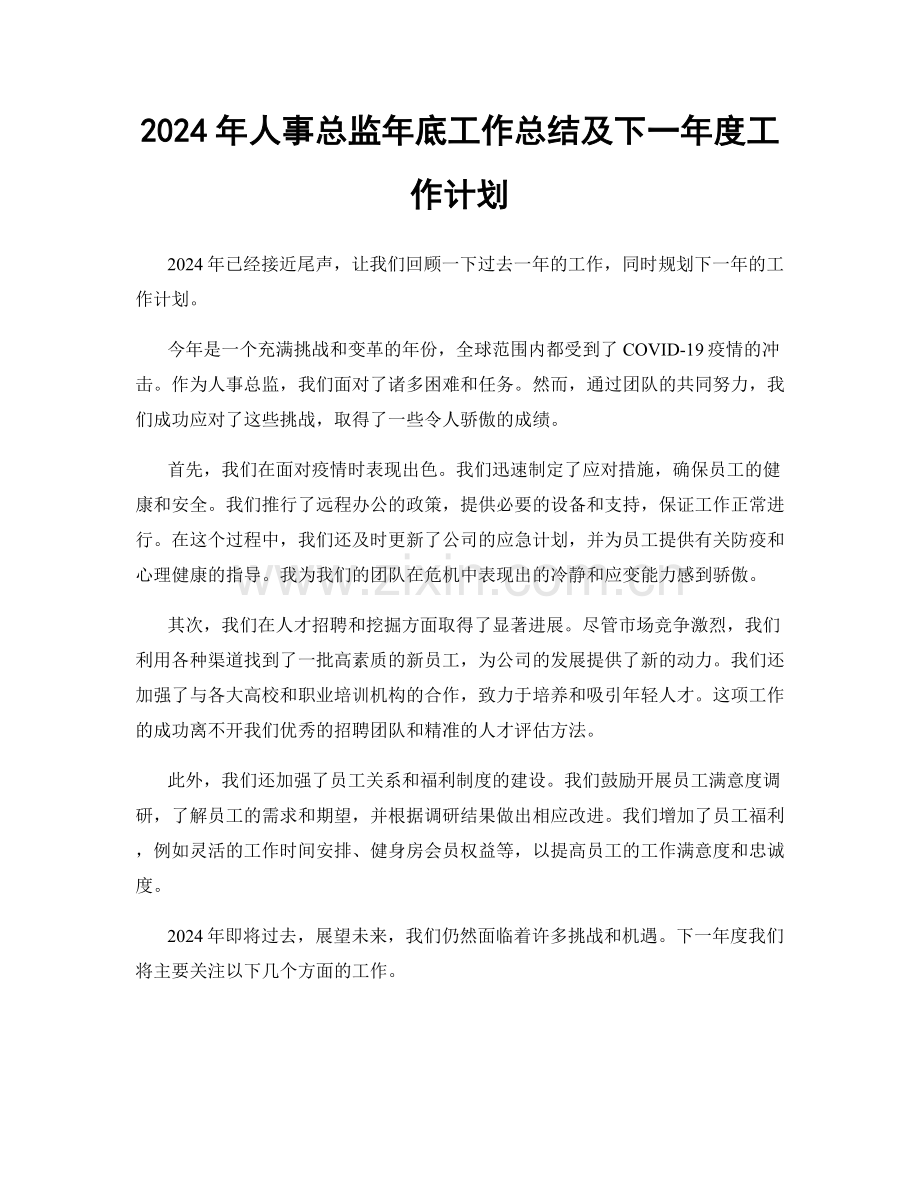 2024年人事总监年底工作总结及下一年度工作计划.docx_第1页