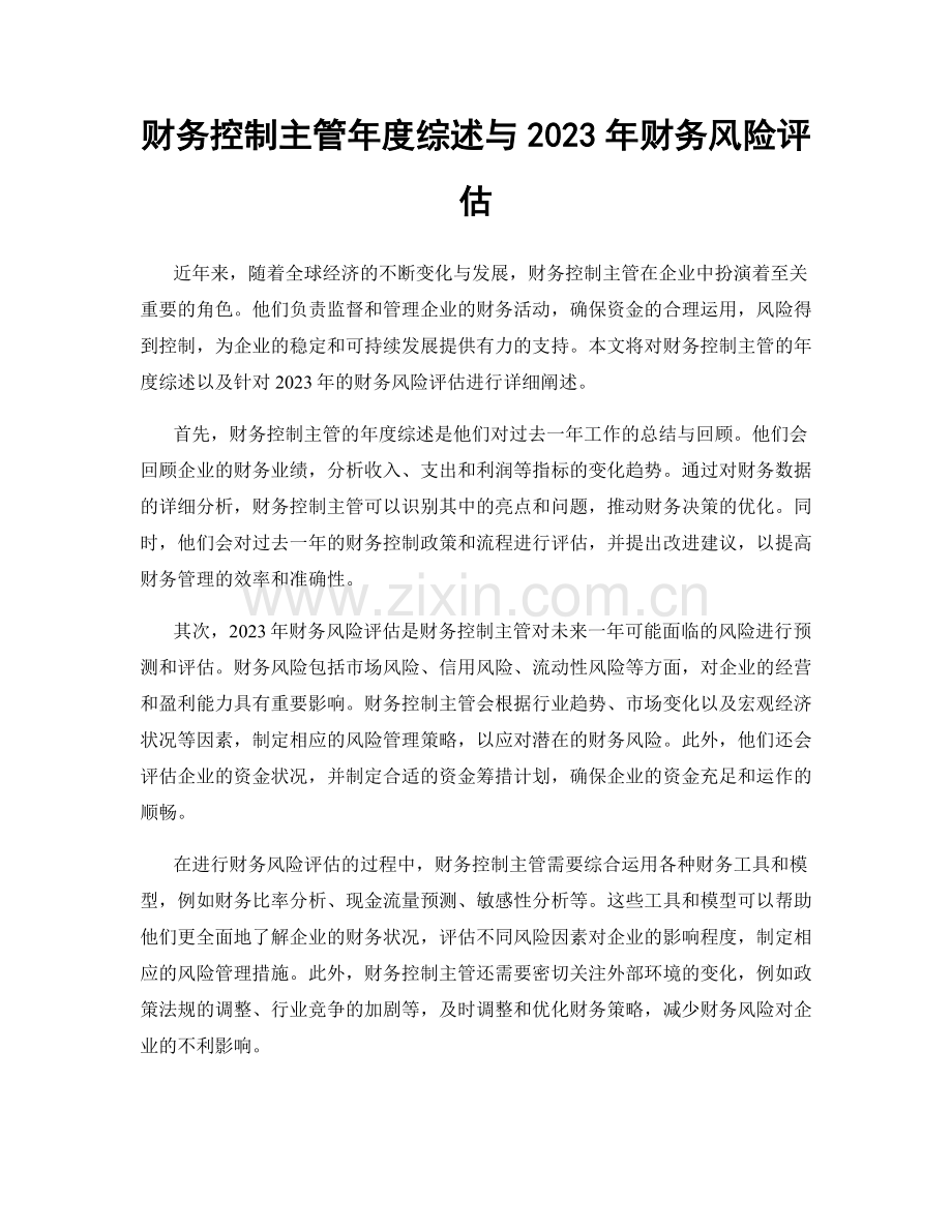 财务控制主管年度综述与2023年财务风险评估.docx_第1页