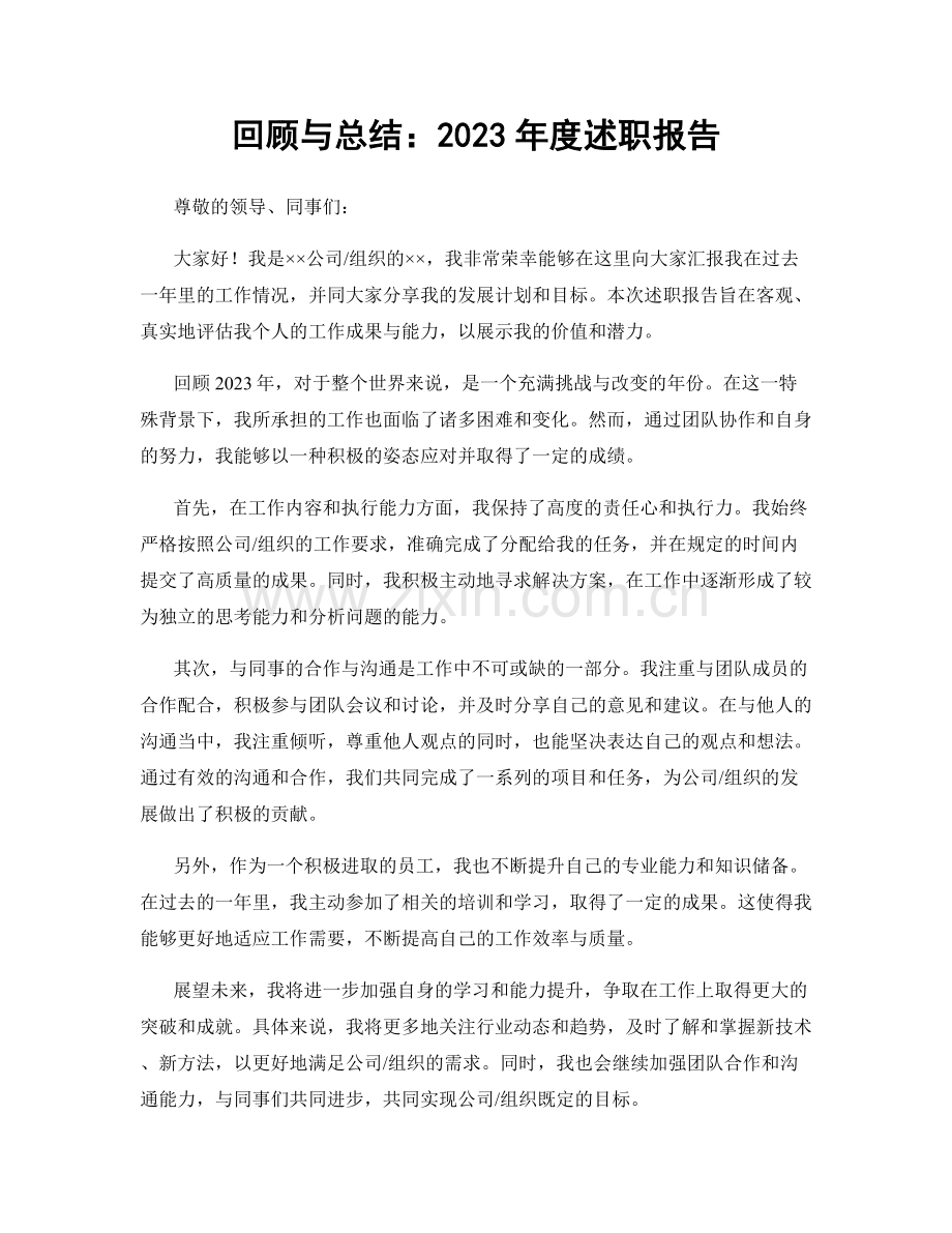 回顾与总结：2023年度述职报告.docx_第1页