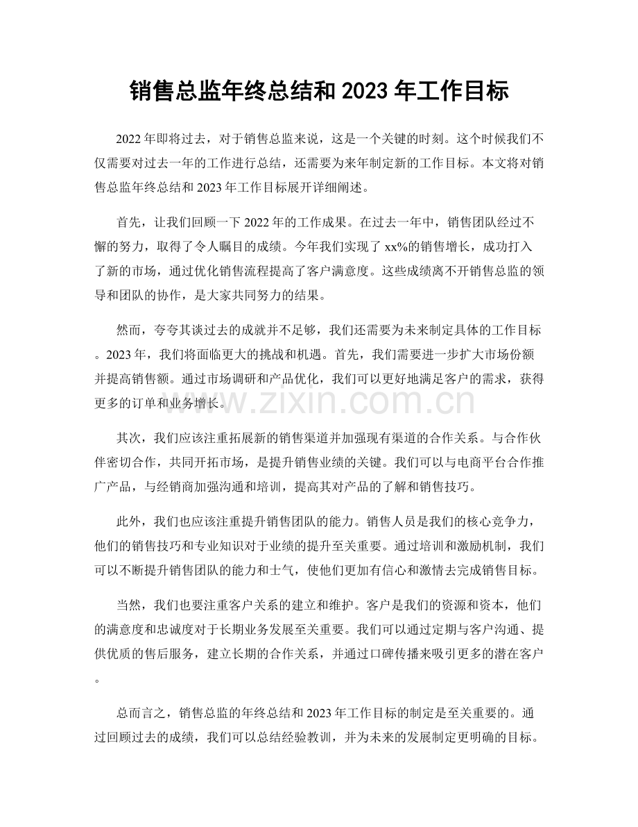 销售总监年终总结和2023年工作目标.docx_第1页