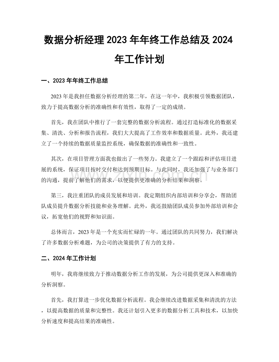 数据分析经理2023年年终工作总结及2024年工作计划.docx_第1页