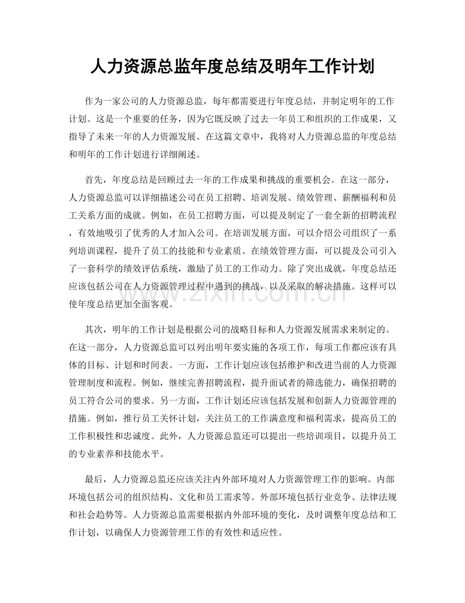 人力资源总监年度总结及明年工作计划.docx_第1页