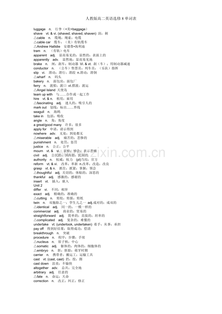 人教版高二英语选修8单词表.doc_第2页