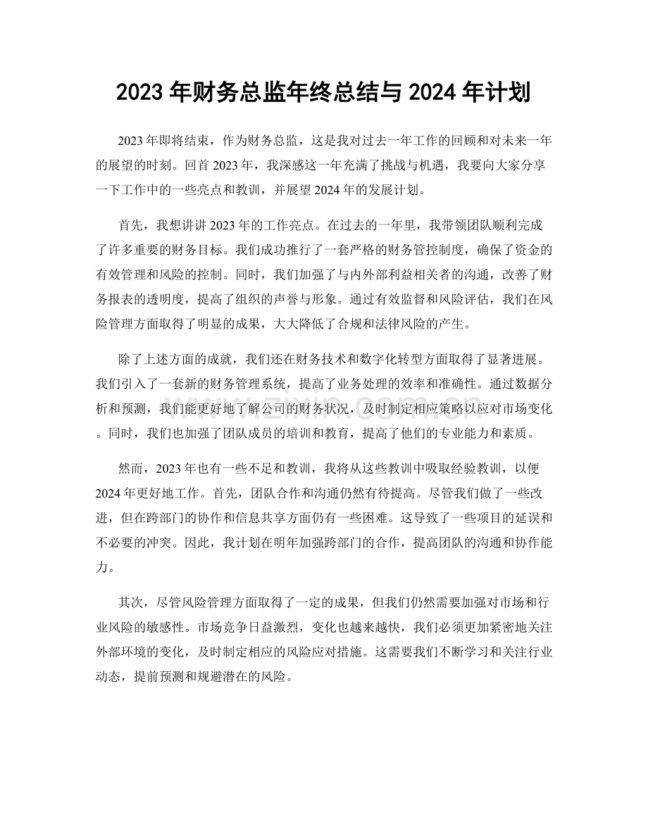 2023年财务总监年终总结与2024年计划.docx_第1页