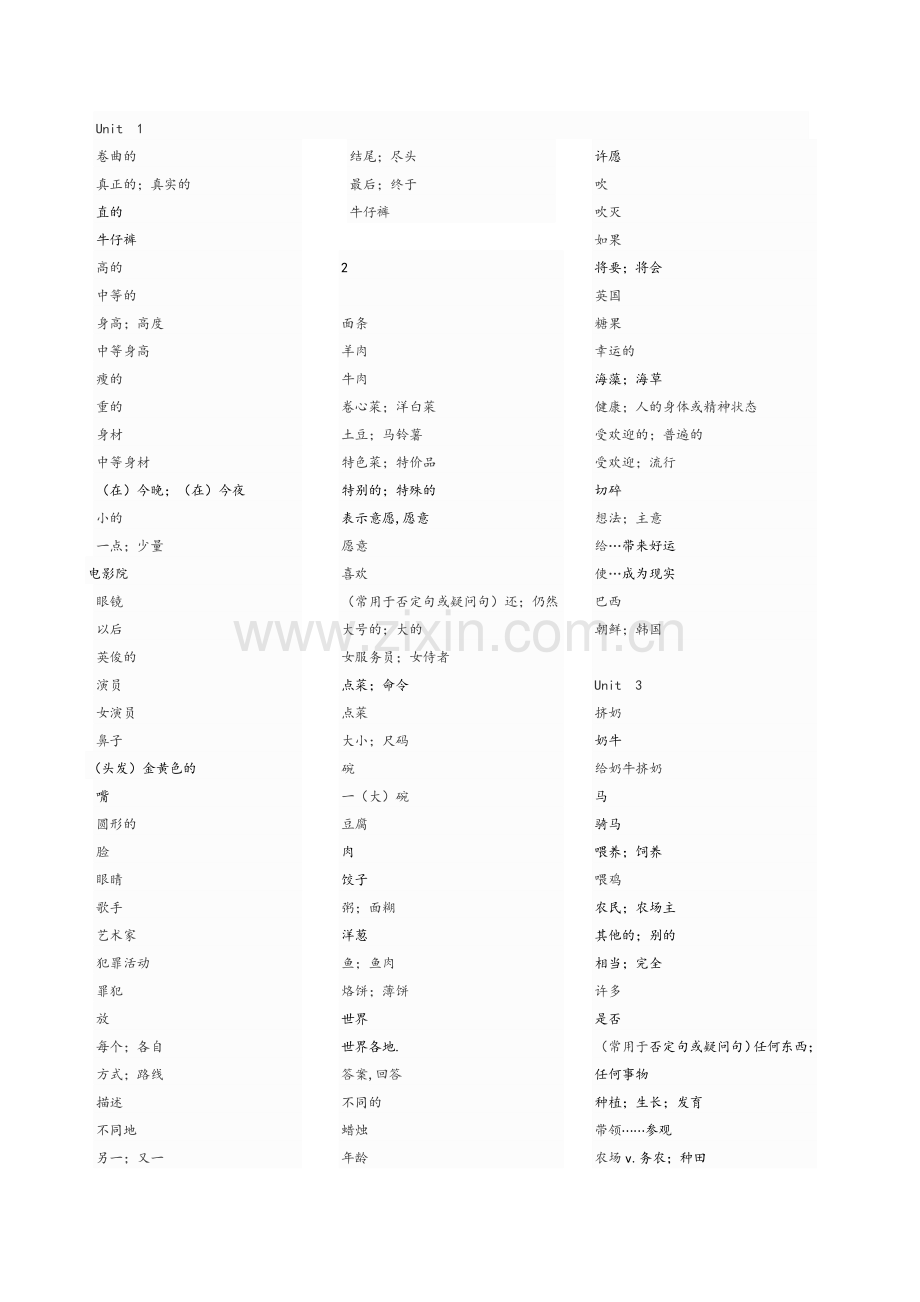 鲁教版七年级上册单词汉语.doc_第1页