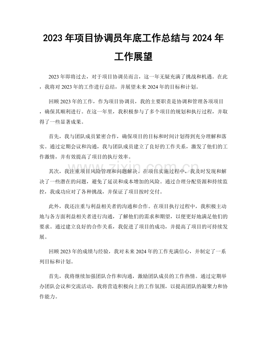 2023年项目协调员年底工作总结与2024年工作展望.docx_第1页