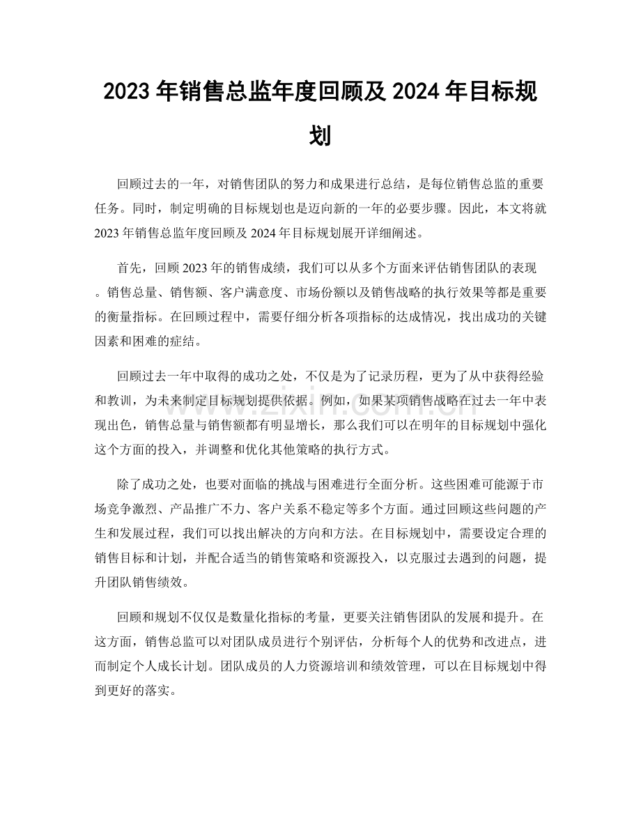 2023年销售总监年度回顾及2024年目标规划.docx_第1页