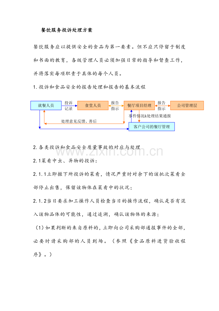 餐饮服务投诉处理方案.doc_第1页