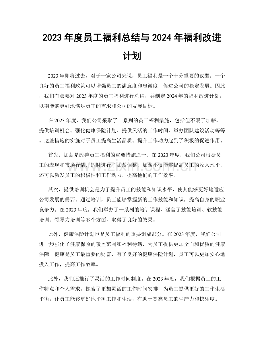 2023年度员工福利总结与2024年福利改进计划.docx_第1页