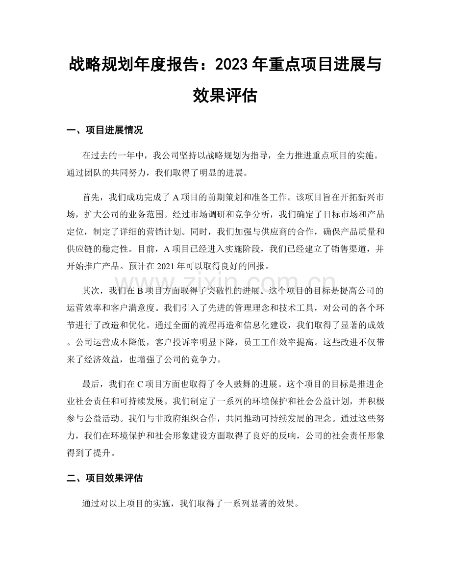 战略规划年度报告：2023年重点项目进展与效果评估.docx_第1页