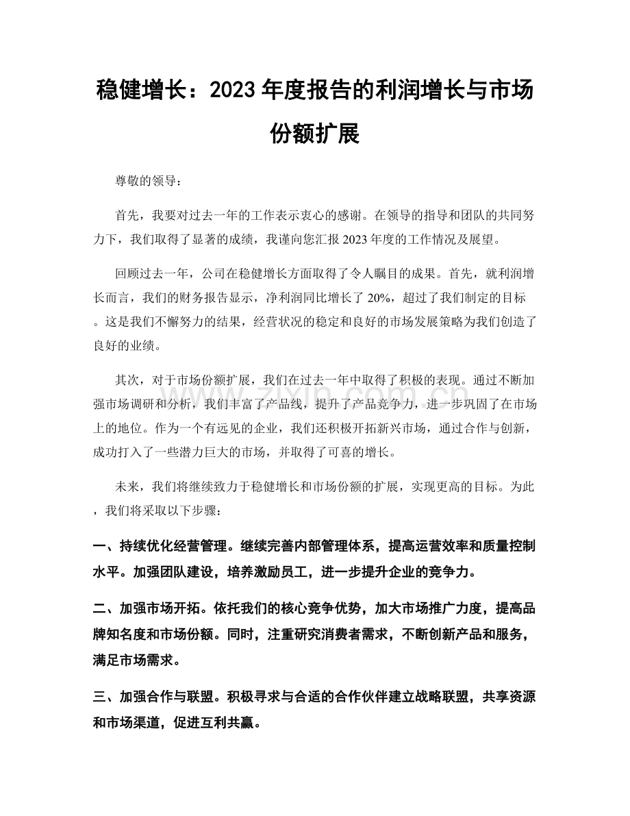 稳健增长：2023年度报告的利润增长与市场份额扩展.docx_第1页