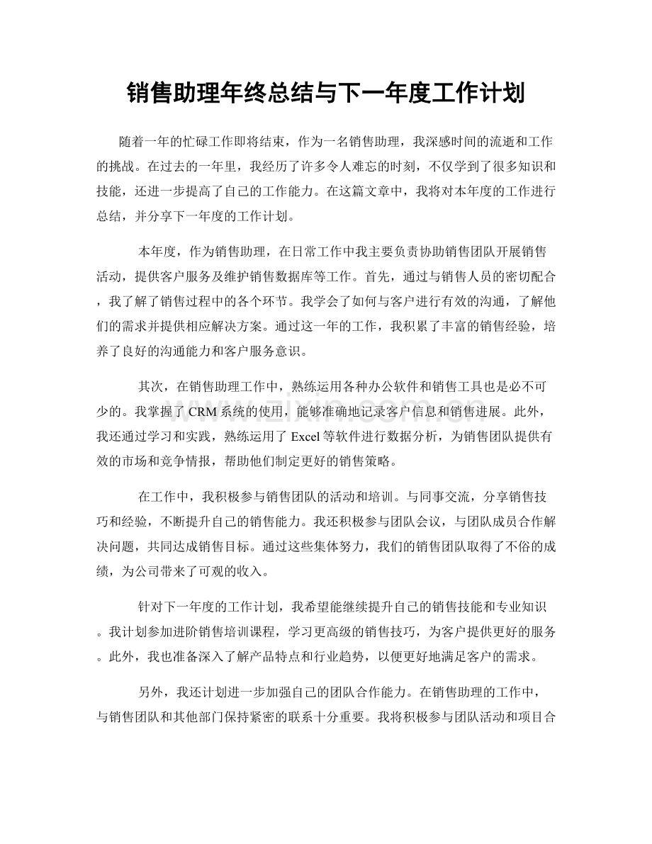 销售助理年终总结与下一年度工作计划.docx_第1页