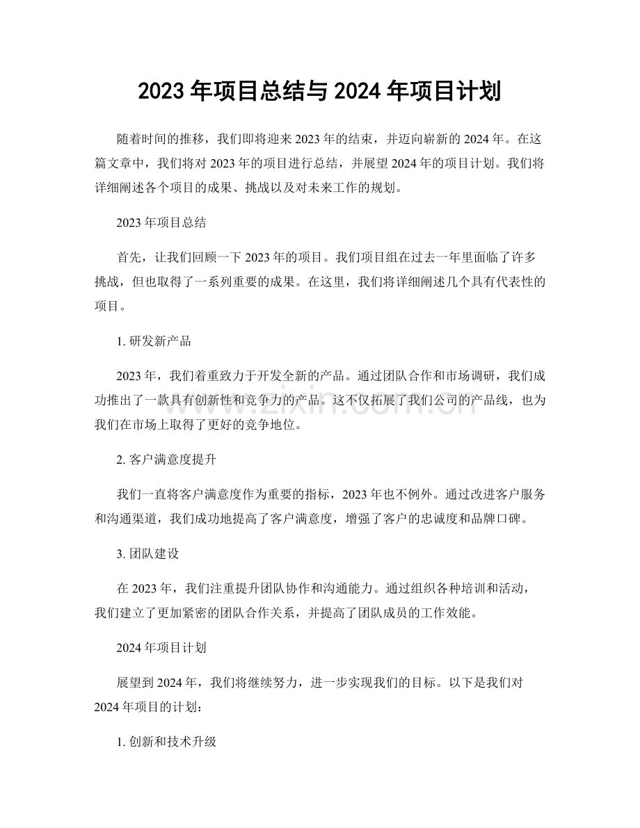 2023年项目总结与2024年项目计划.docx_第1页