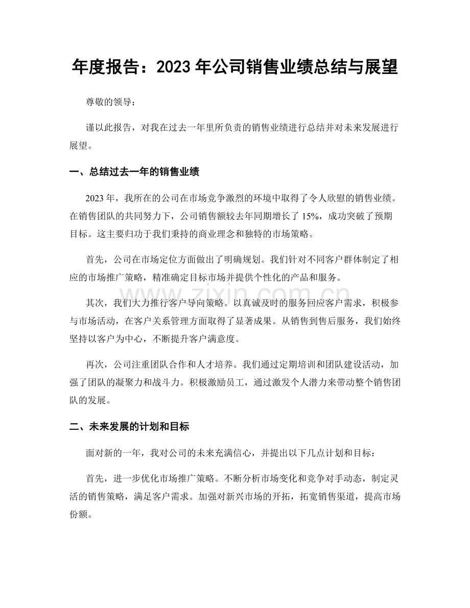 年度报告：2023年公司销售业绩总结与展望.docx_第1页