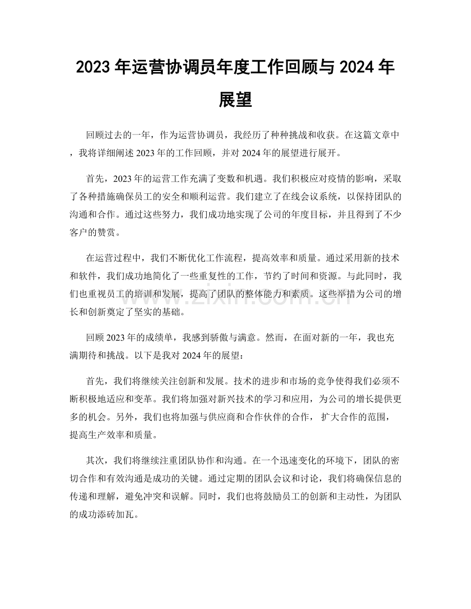 2023年运营协调员年度工作回顾与2024年展望.docx_第1页