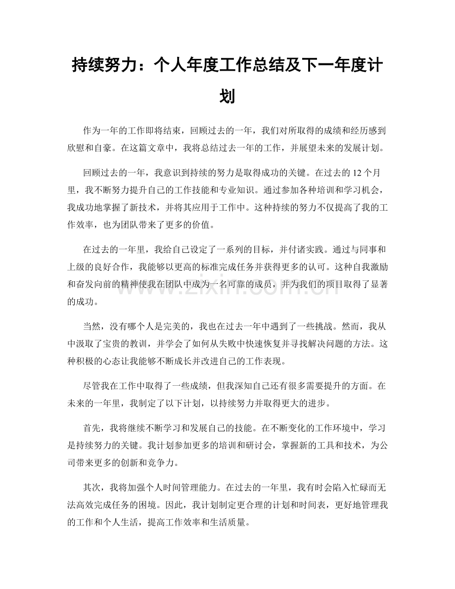 持续努力：个人年度工作总结及下一年度计划.docx_第1页