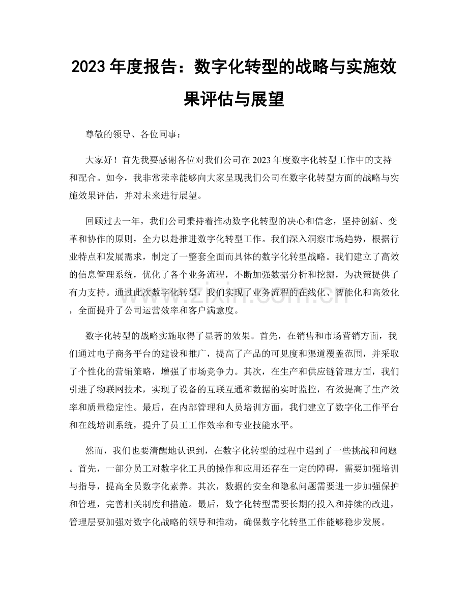 2023年度报告：数字化转型的战略与实施效果评估与展望.docx_第1页