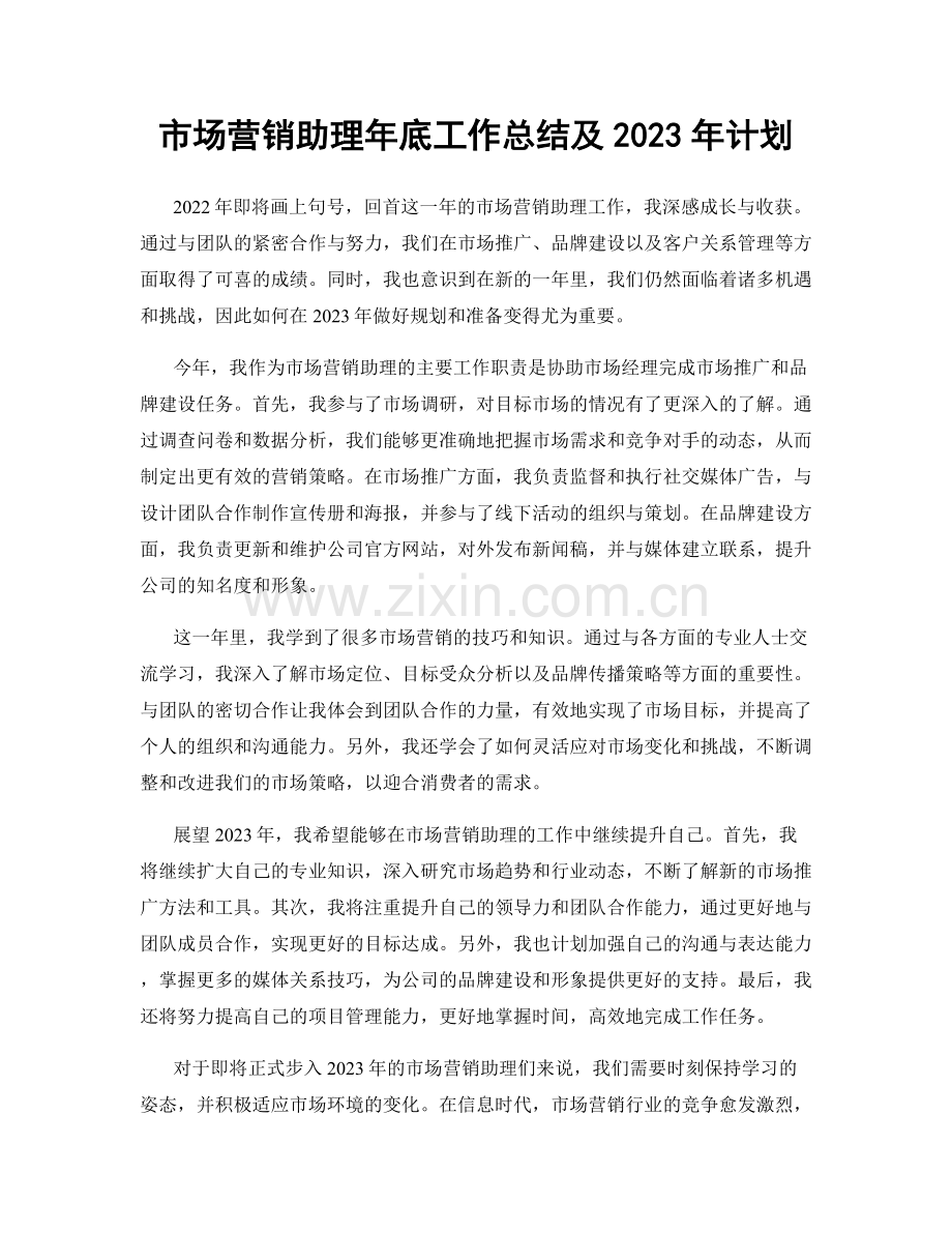 市场营销助理年底工作总结及2023年计划.docx_第1页