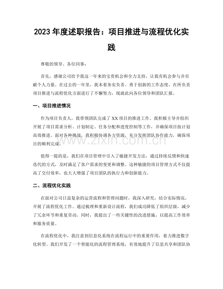 2023年度述职报告：项目推进与流程优化实践.docx_第1页