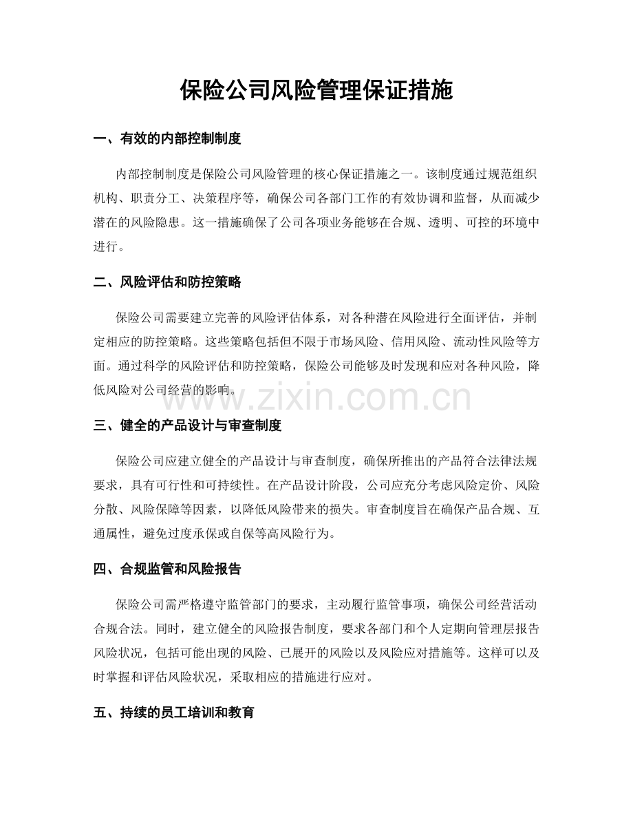 保险公司风险管理保证措施.docx_第1页